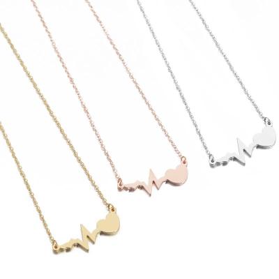 China Hot Sale Fashional Heart Electrocardiogram Necklace Stainless Steel Clavicle Chain Jewelry Pendant Wholesale for sale