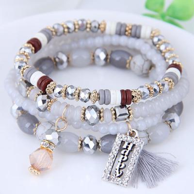 China Black Resin CLASSIC Happy Words Bracelet Moon and Stars Accessories Cotton Tassel Beaded Bracelets for sale