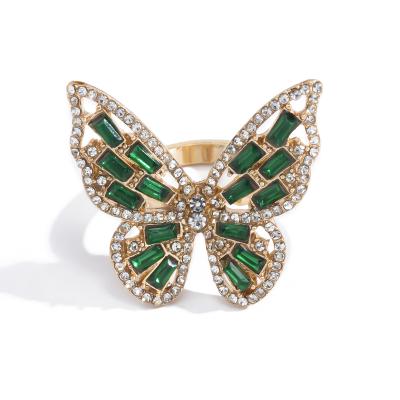 China 2020 New Design TRENDY Butterfly Statement High Quality Crystal Rings Full Big For Women Girls for sale