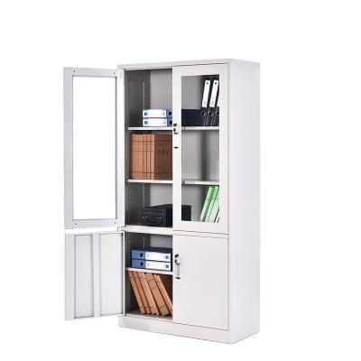 China Knock Down Modern Steel Style Door Metal Glass Storage Cabinet Furniture Filing Cabinet For Office Hospital Library for sale