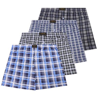 China Hot Sale Antibacterial Mens Boxers Cotton Plaid Striped Loose Trunks Woven Panties Boxer With Elastic Waistband Shorts for sale