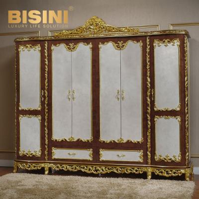 China EUROPEAN High End French Style Six-Door Wardrobe Floral Design Storage Furniture For Bedroom for sale