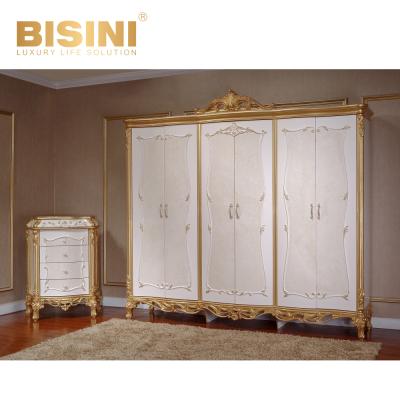 China European Refined Atique Style 6-Door Wardrobe With Chest Luxury Gold Bedroom Furniture Set for sale