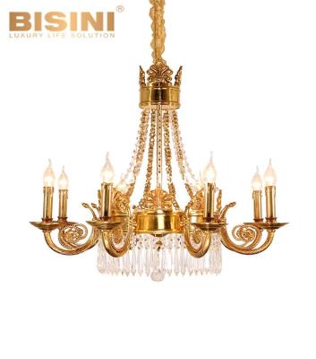 China Residential French Palace Style Brass Candle Style Crystal Chandelier With Hanging Chain Pendant Lights for sale