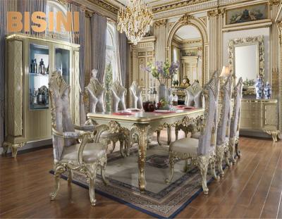 China Luxury Antique Dining Room French Provincial Furniture Sets Gold Dining Table And Chair for sale