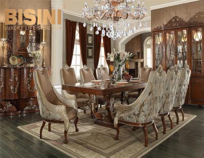 China Luxury Brown Cherry Rectangle Solid Wood Carving European Dining Table With Dining Chair Furniture for sale