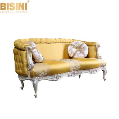 China Luxury French Tufted Royal Yellow Fabric BISINI Red Sofa Back Tufted Embroidery Bergere Loveseat For Home for sale