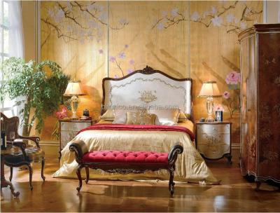 China European French Country Style Queen Size Solid Wood Hand Painted Bed With Matching Side Tables (MOQ=1 SET) for sale