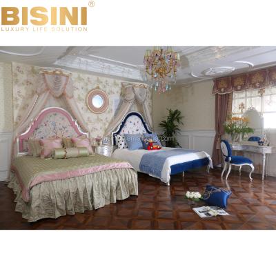 China BISINI Luxury Hand Painted Kids Furniture Bed Sets, Elegant Carved Wooden Bedroom Furniture for sale