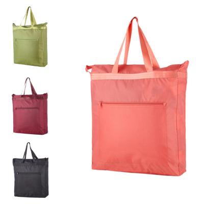 China Wholesale Portable Waterproof Reusable Foldable Logo Handled Polyester Grocery Bag Oxford Shopping Tote Bag With Custom Printed for sale