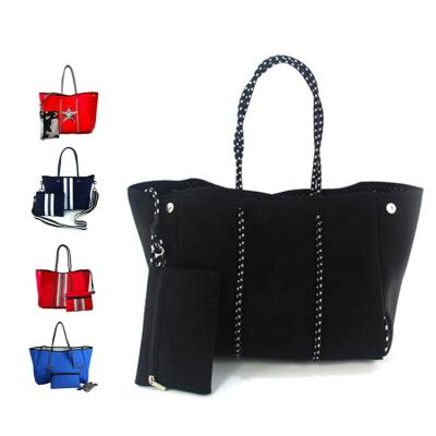 China Best Selling Wholesale Waterproof Perforated Neoprene Tote Bags Multipurpose Womens Shoulder Handbag Neoprene Beach Punch Bag for sale