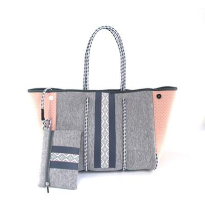 China Fashion Neoprene Women Summer Beach Bag Handbag Universal Large Perforated Neoprene Waterproof Tote Bag for sale