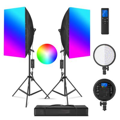 China Light Colors Photo Studio Equipment Photography Lighting Kit RGB Dimmable LED Light Adjustable Head Softbox with Tripod for sale