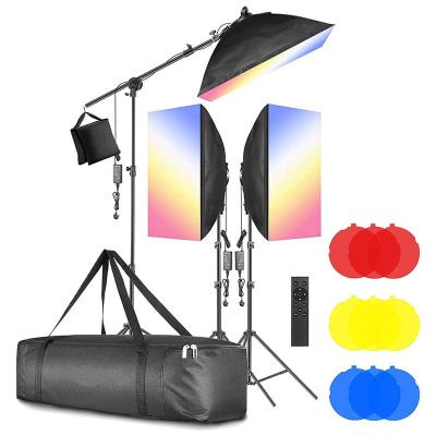 China Light Colors Adjustable Softbox Photography Lighting Light Kit With Stand Kit Studio Shooting Set Softbox for sale