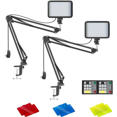 China Mini 2 Pack Conference Lighting Kit 3200K-5600K Dimmable LED Visual Light with Scissor Arm Stand Color Filters for sale