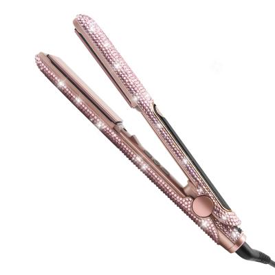 China LCD Temperature Display and Fast Heating Bling Diamond Flat Iron Rhinestone Flat Iron Ceramic Hair Straightener for sale