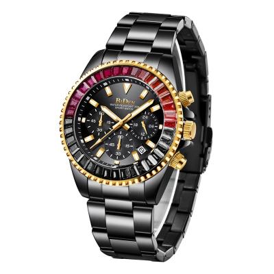 China Automatic Watch Custom Logo Quartz Gold Diamond Rainbow Bezel Men Luxury Clock Watch for sale