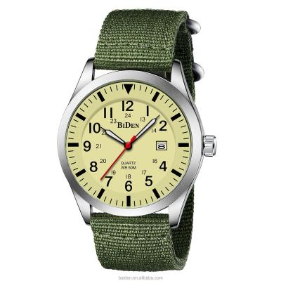 China Simple green simple ultra-thin Arabic numerals wristwatch Geneva hot sale Amazon Geneva date/date nylon strap military watch for sale