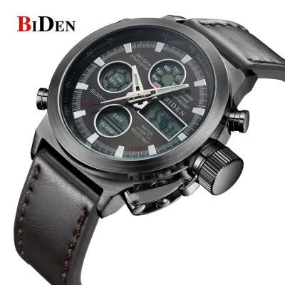 China Dual Alarm BIDEN 0031 Wrist Watch Analog-Digital Display Band Water Proof Nylon Army Leather Watch for sale