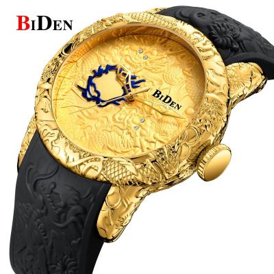 China Waterproof Big Dial Biden Watches Men's Japanese Gold Dragon Movement Watch Personality Quartz Silicone Strap Wristwatches for sale