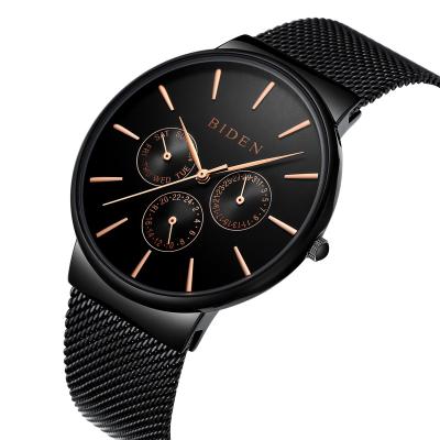 China BIDEN Day/Date Top Brand Watches Men's Ultra Thin Quartz Watch for Women Men's Hot Selling Stainless Steel Mesh Business Watch Men for sale