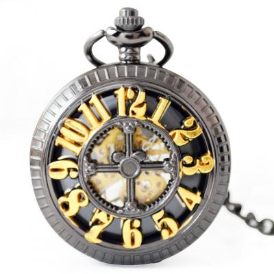 China Custom Luxury Mechanical Vintage Arabic Numerals Slim Hollow Pocket Watch for sale