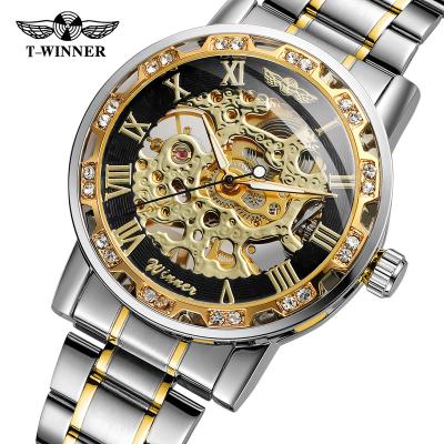 China Original Water Resistant Winner Brand Wristwatches Diamond Roman Numerals Stainless Steel Automatic Mechanical Watch For Men for sale