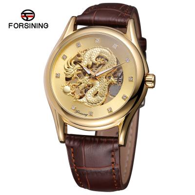 China Water Resistant Forsining Fashion Gold Dragon Leather Strap Luxury Automatic Mechanical Men Watch for sale