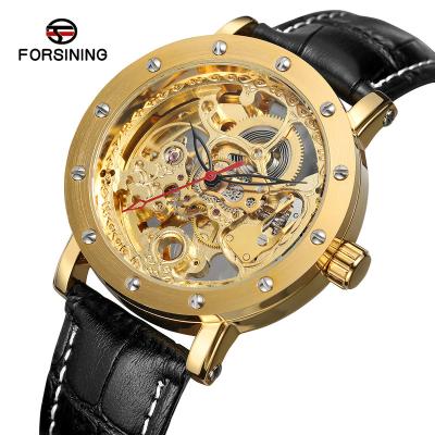 China Water Resistant Private Label Skeleton Automatic Genuine Leather Watch for sale