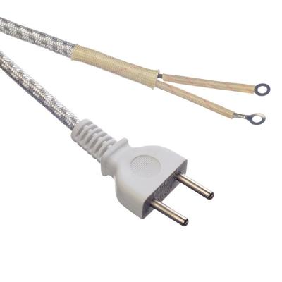 China 2 Pins Power Cord in Pakistan Karachi Braided Wire Cable for Iron 1.8m White End Treatment Heat Shrink Tube and Glass Fiber Tube for sale