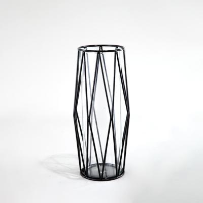 China Creative Metal Desktop Sight Decoration Decorative Desktop Flower Pot Set Wedding Flower Stand Diamond Iron Test Tube Glass Vase for sale