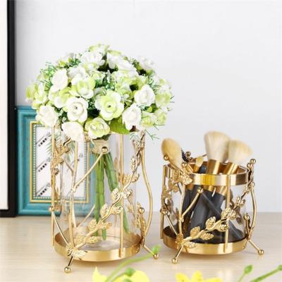 China Desktop Decoration Nordic Glass Vases Center Color Fancy Gold Table Flower Vase Decoration Transparent Vase And Home Gift for sale