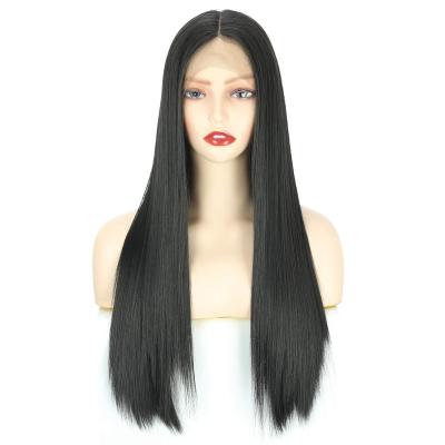 China Long Wine Red Straight Synthetic Swiss Lace Front Wigs For Black Women Lace Front Wig Pre Plucked With Baby Hair Wigs Heat Resistant for sale