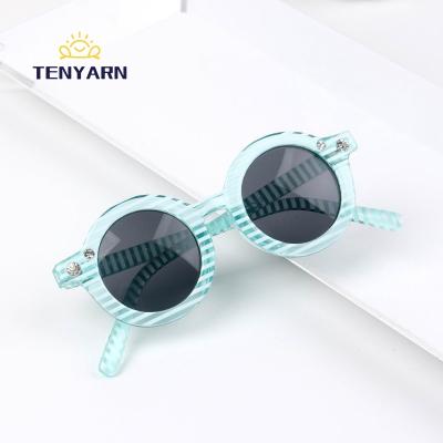 China Fashion Tenyarn Sunglasses Round Retro Eyewear Girls Boys Girls Black Glass Vintage Kids Children Striped Sun Glasses Sun Glasses Travel Shade Uv400 for sale