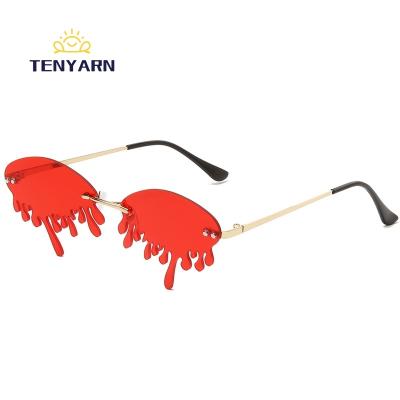 China Fashion Sunglasses 2022 New Sun Glasses Women Designer Tears Shape Sun Rimless Lens For Ladies Unique Frameless Glass Party Funny Eyewear for sale