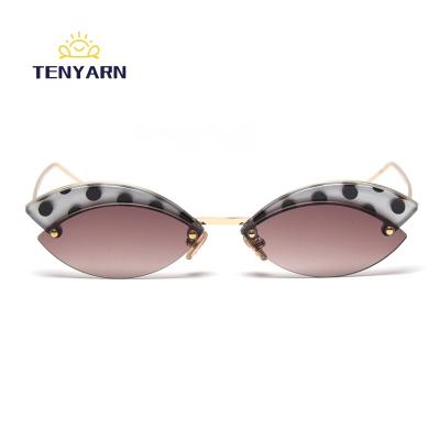 China Funny Accessories Semi Rimless New Fashion Sunglasses Women 2022 Retro Cat Eye Sunglasses Vintage Half Frame Party Small Sun Metal Female Glass for sale