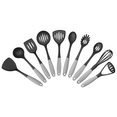 China Eco-friendly New Design Nylon Kitchen Accessories With Gray Handle 10Piece Cooking Tools Household Kitchen Utensils Set for sale