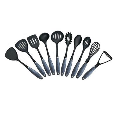 China Sustainable Professional Kitchen Nylon Utensil Set Wood Grain Printing Handle With Slotted Nylon Pocket Kitchen Tool for sale