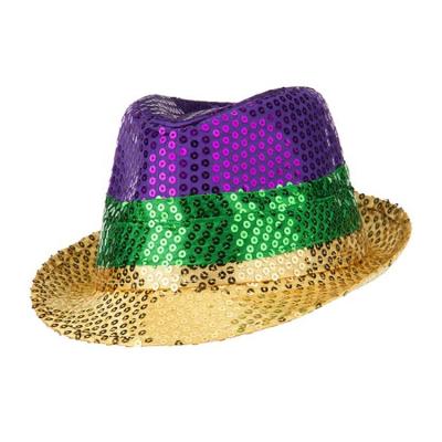 China Polyester Factory Price Regular Size Light Up Sequin Mardi Gras Fedora Hat For Mardi Gras for sale