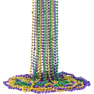 China Cheap Plastic Beaded Necklace Mardi Gras Throw Ball Beads Gold Green Mardi Gras Beads Bulk Purple pp prices for sale