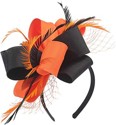 China Polyester Thanksgiving Fascinator Hats For Women Tea Party Wedding Headband Feather Cocktail Headwear Hair Clip for sale