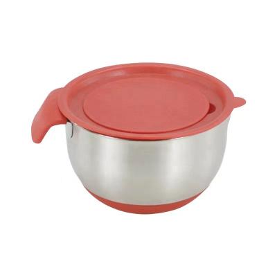 China Viable Sell Well Silicone Bottom Lid Stainless Steel Mixing Bowl Set Plastic Salad Bowl for sale