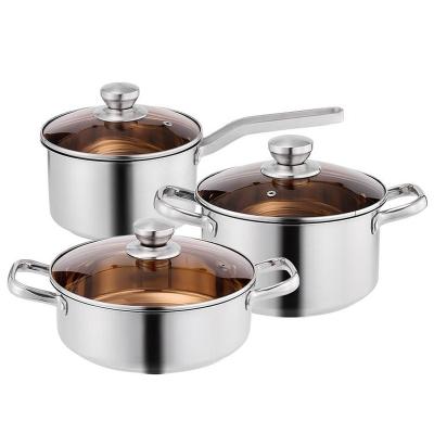 China Well Selling Sustainable Stainless Steel Kitchen Cooking Pot Sets Three Piece Pan Soup Pot Cookware Sets for sale