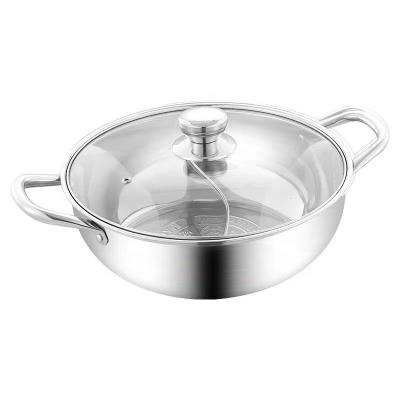 China Sustainable Food Grade 304 Stainless Steel Hot Pot Kitchen Well Cooking Pot With Glass Lid Hot Pot for sale