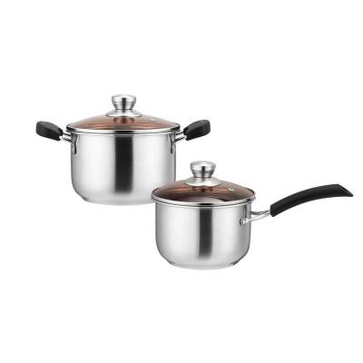 China Sustainable Sale Stainless Steel Pot Well Set Two Piece Pot Set Soup Pot Cookware Set for sale