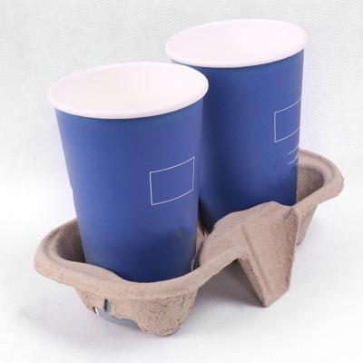 China 2 Compartment Disposable Sugar Cane Pulp Rack Bagasse Coffee Cup Holder for sale