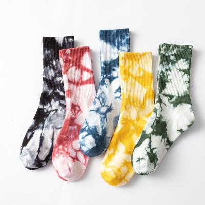 China Breathable custom logo hip hop streetwear tie dye socks unisex cotton sport socks for sale