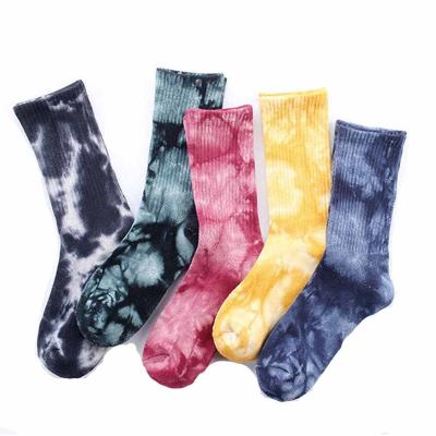 China Embroidery breathable high quality cotton sports socks crew tie dye thick socks for men for sale