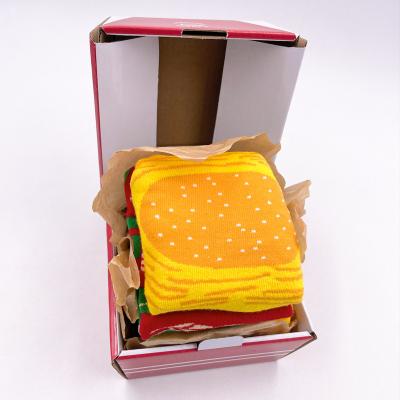 China QUICK DRY Hot Sale Box Packing 3 Pairs Cute Fashion Men's Socks Food Crew Socks Hamburger Box for sale