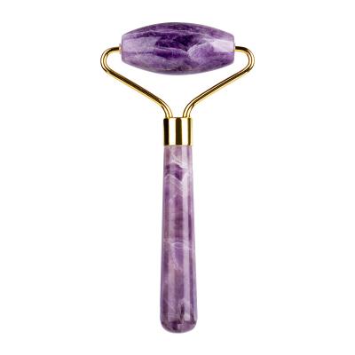 China Custom Small Amethyst Stone Cosmetics Real Stone Manufacturer Logo Purple Natural Jade Facial Roller For Face for sale